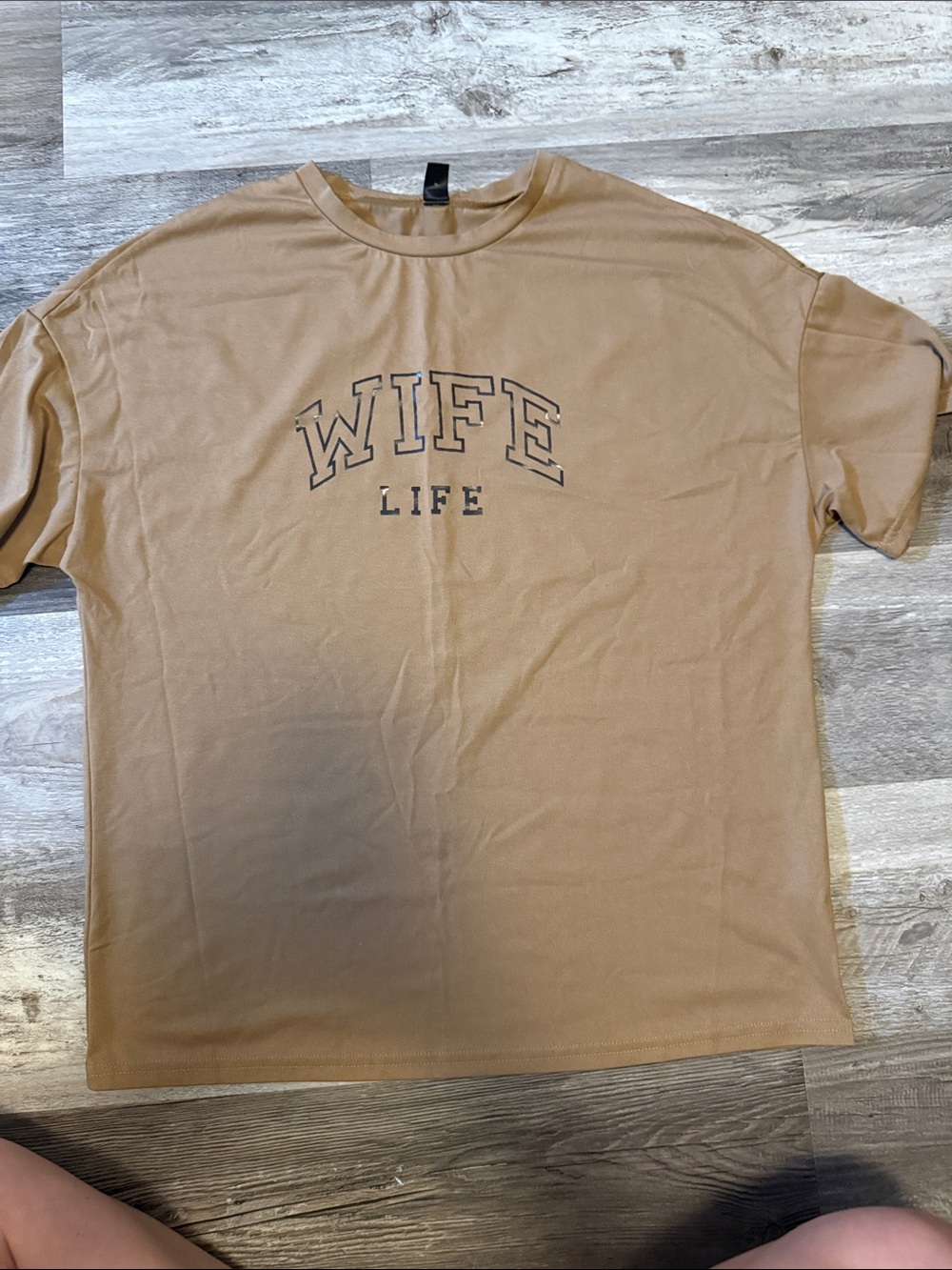 SHEIN Tan "WIFE LIFE" Short Sleeve Graphic Tee